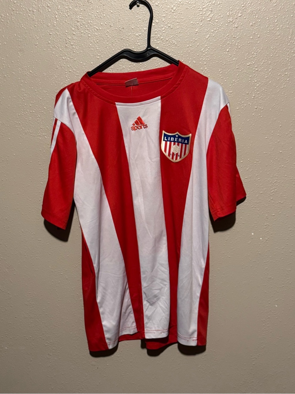 adidas Kids Red & White Striped Liberia Soccer Jersey